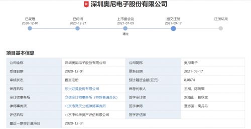 再進(jìn)一步 奧尼電子ipo提交注冊(cè)